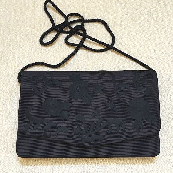 LaRegale Black Embroidered Floral Handmade Evening Shoulder Bag - Picture 9 of 9